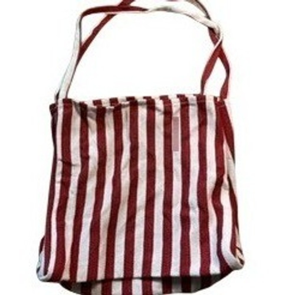 Red and White Striped Woven Cotton‎ Tote Bag Casual Summer Beach Shoulder Bag